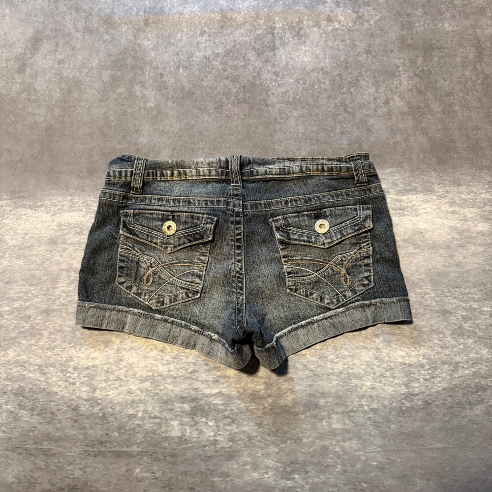 WallFlower Denim Shorts Womens 5 Blue Dark Wash Cuffed Flap Pocket Y2K Boho Jean